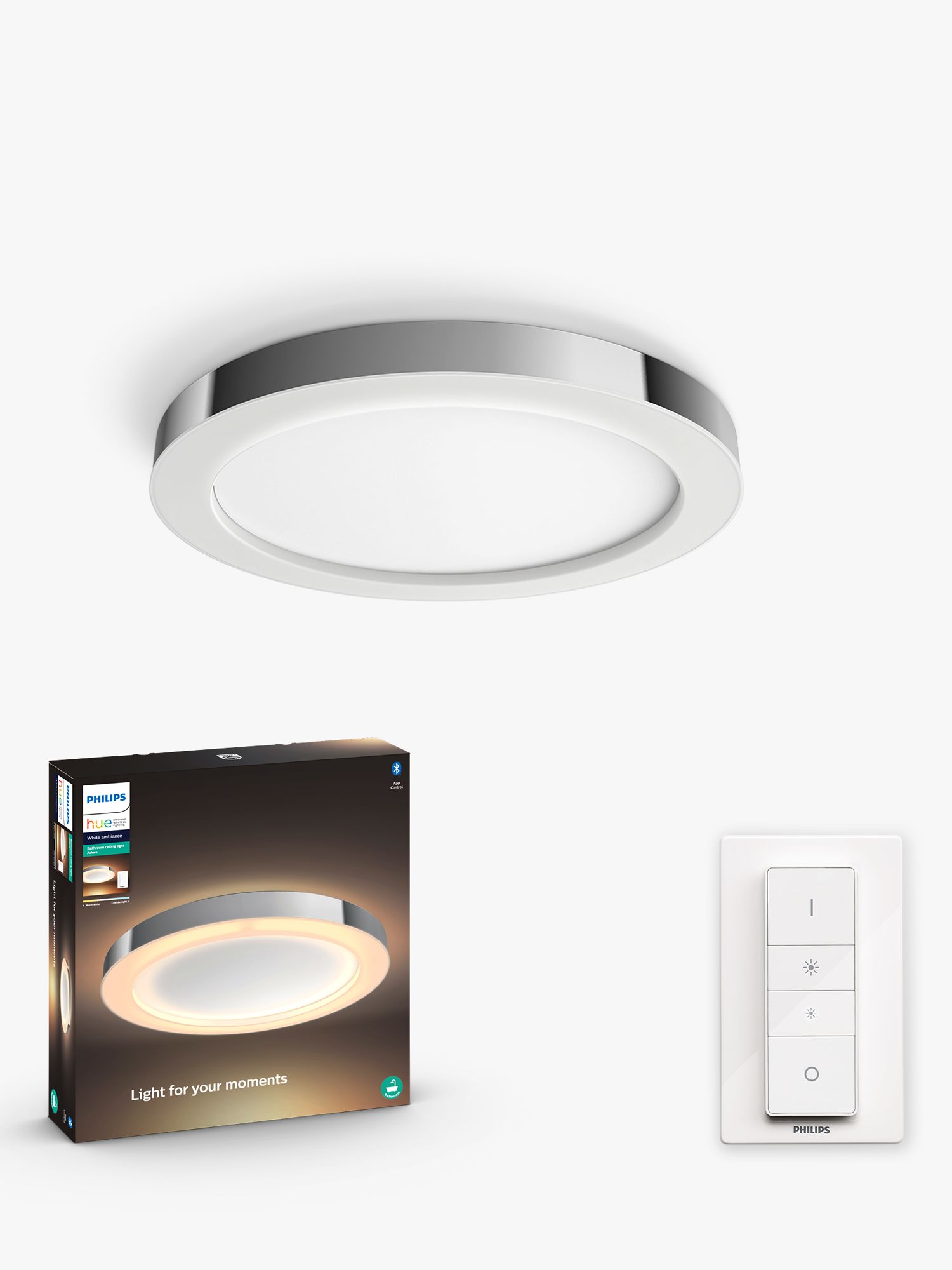 Photo of Philips hue white ambiance adore led smart semi flush bathroom ceiling light with bluetooth and dimmer switch chrome