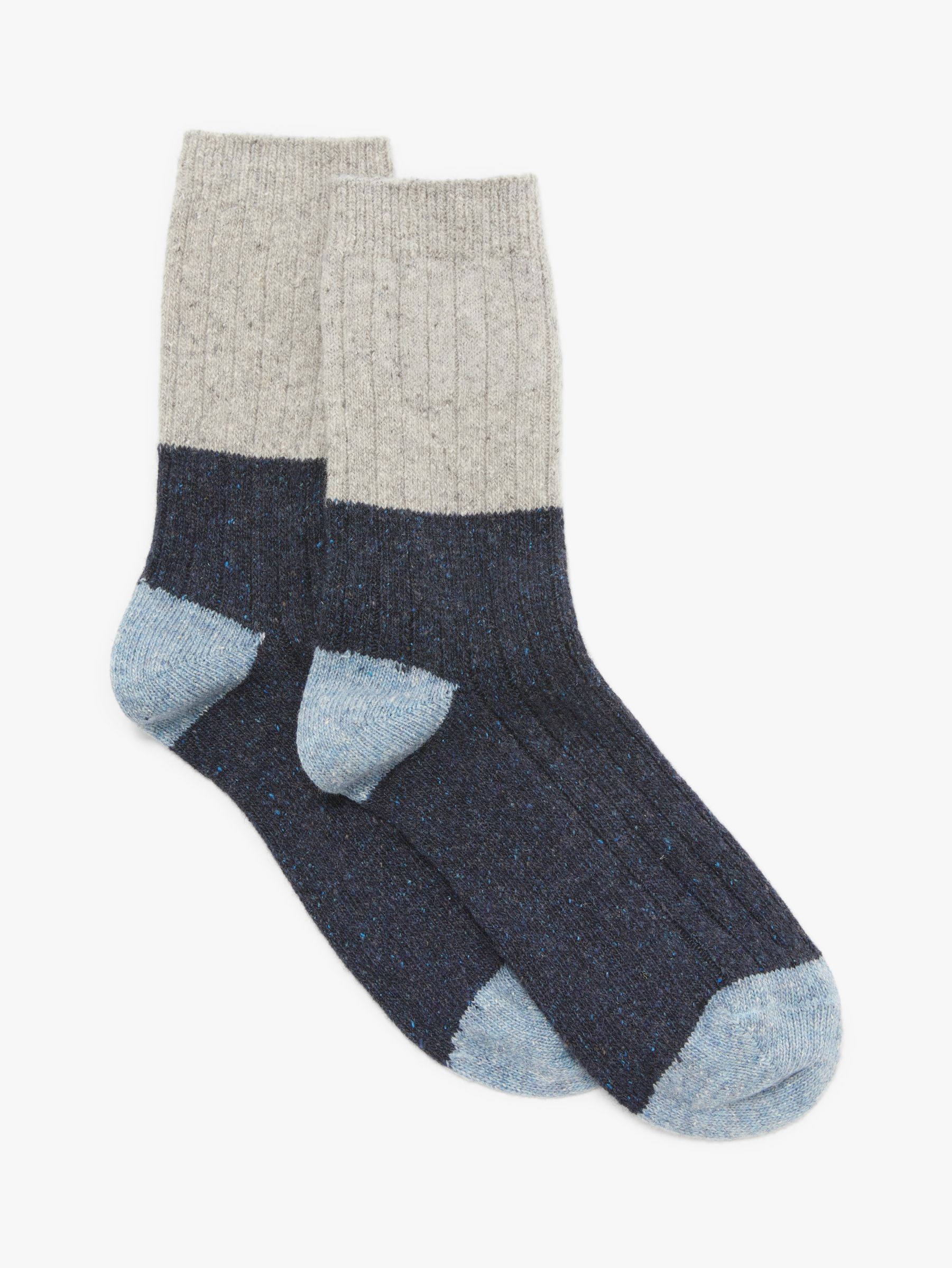 John Lewis & Partners Wool Silk Blend Ankle Socks, Navy/Grey/Pale Blue ...