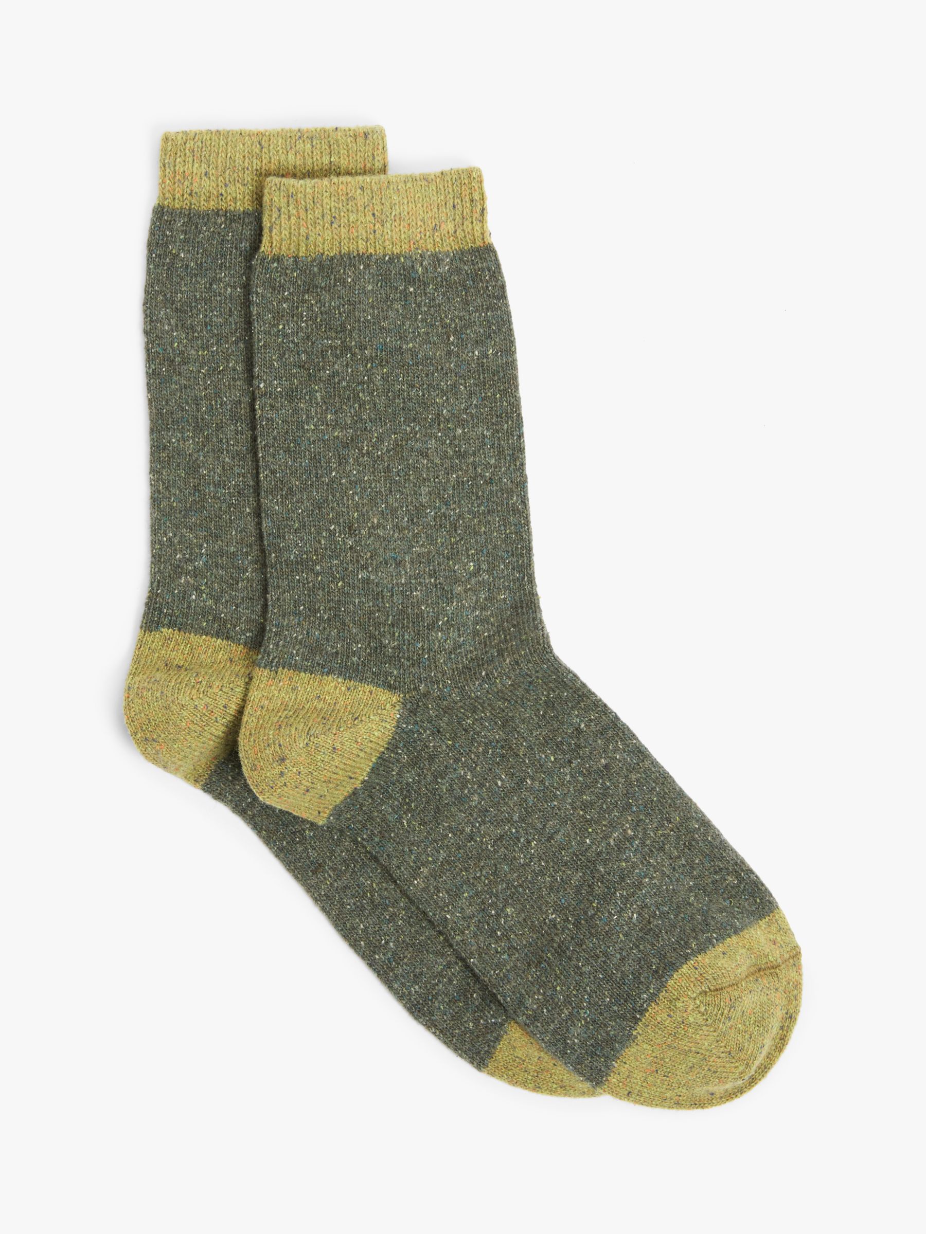 John Lewis & Partners Wool Silk Blend Ankle Socks, Dark Green/Lime at ...