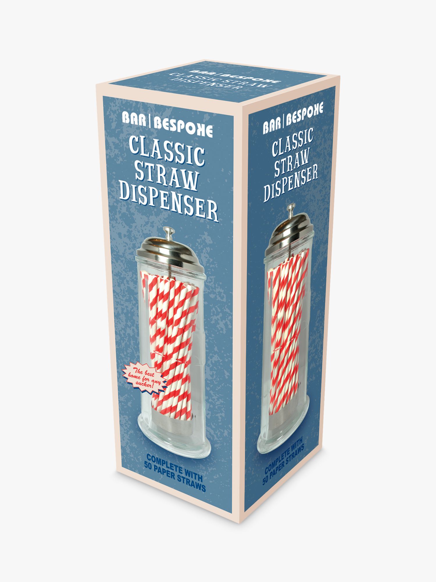 Bar Bespoke Classic Glass Drinking Straw Dispenser with 50 Paper Straws