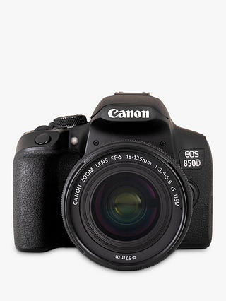 Canon EOS 850D Digital SLR Camera with 18-135mm Lens, 4K Ultra HD, 24.1MP, Wi-Fi, Bluetooth, Optical Viewfinder, 3" Vari-Angle Touch Screen, Black