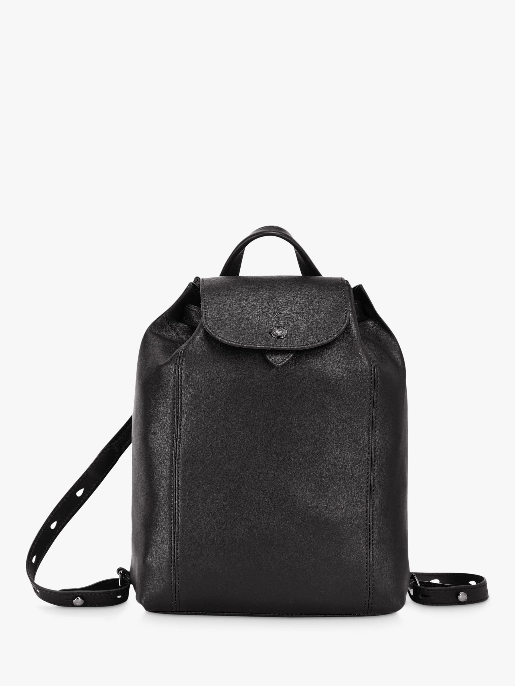 Longchamp Le Pliage Cuir Leather Backpack, Black at John Lewis & Partners