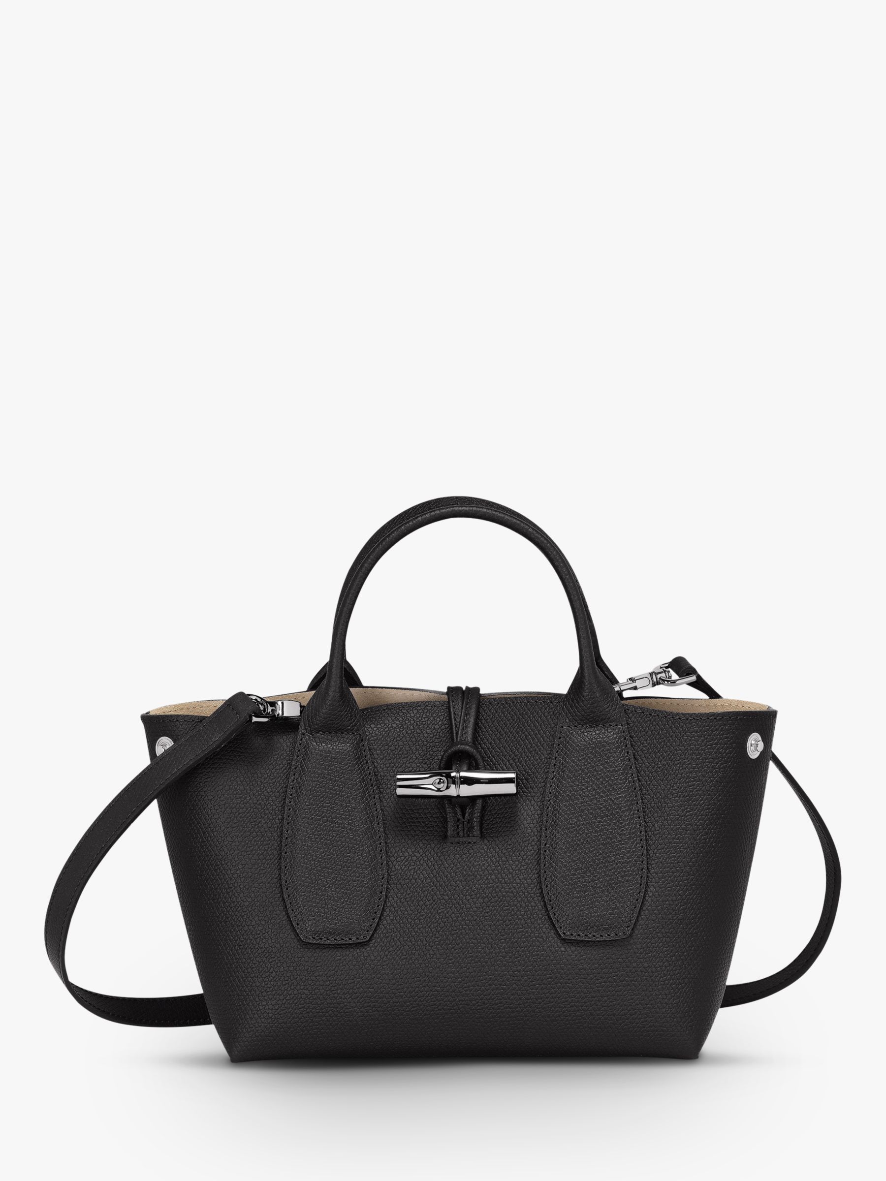 Longchamp Roseau Small Leather Top Handle Bag, Black at John Lewis &  Partners