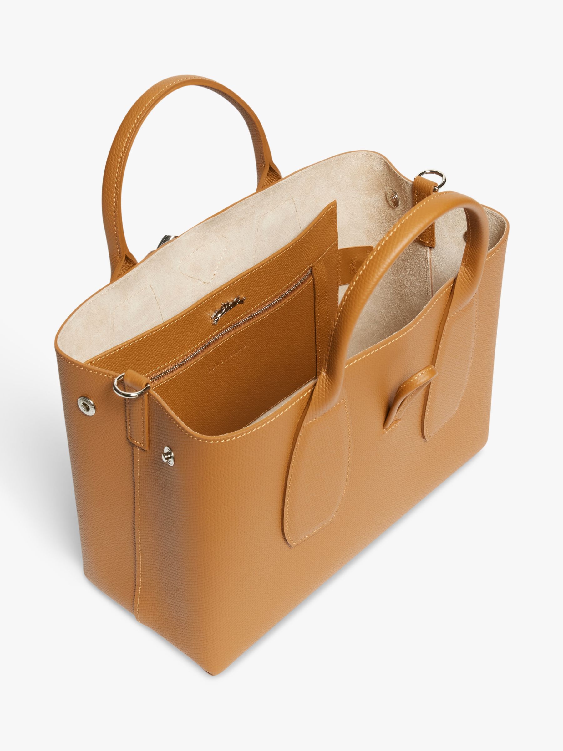 Longchamp Roseau Medium Leather Top Handle Bag, Natural at John Lewis &  Partners