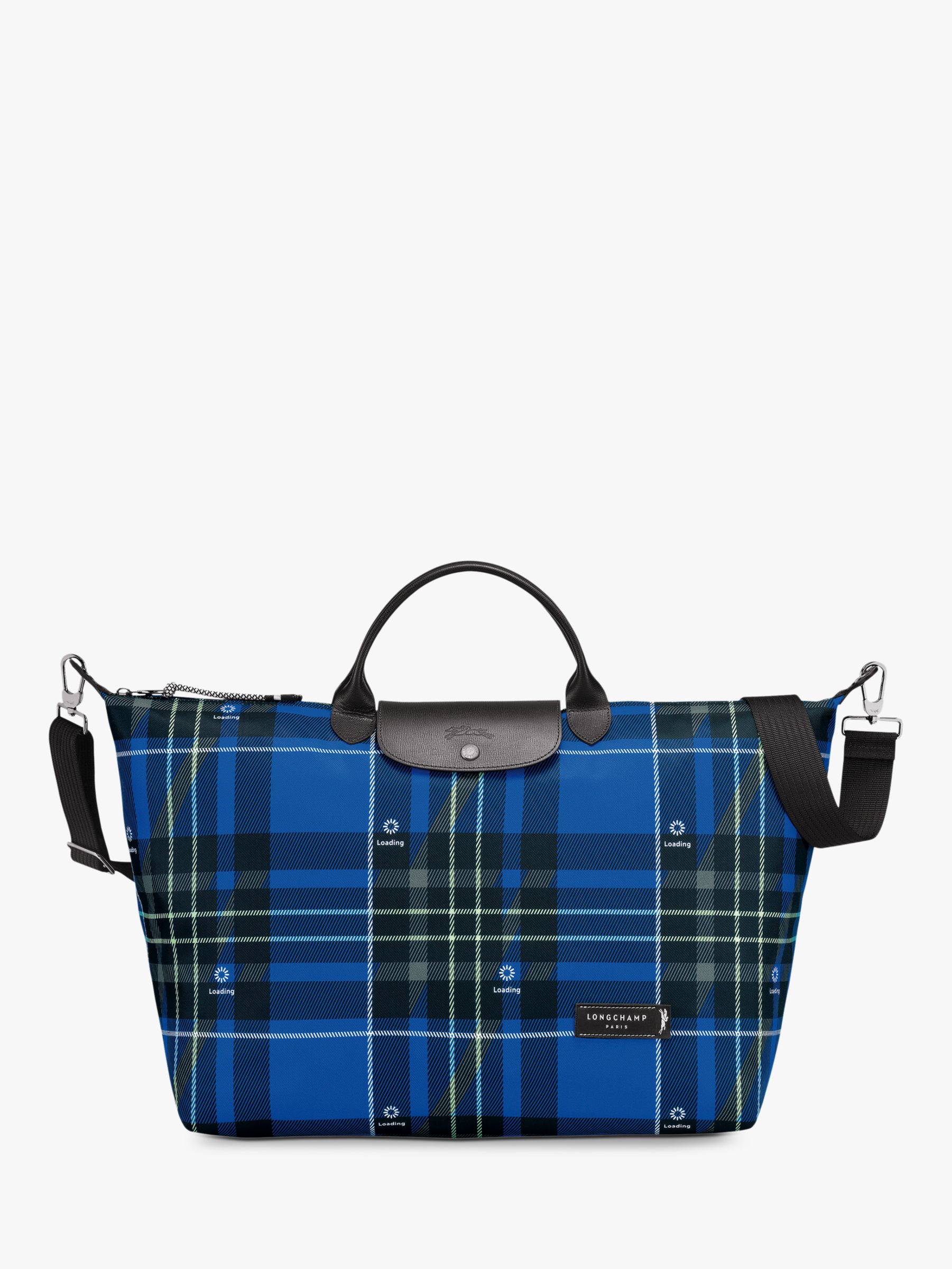 blue tartan bag