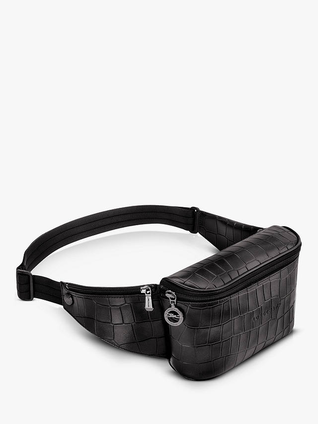 Longchamp Croco Block Leather Belt Bag, Black at John Lewis & Partners