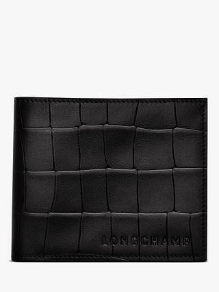 Longchamp Croco Block Leather Wallet, Black