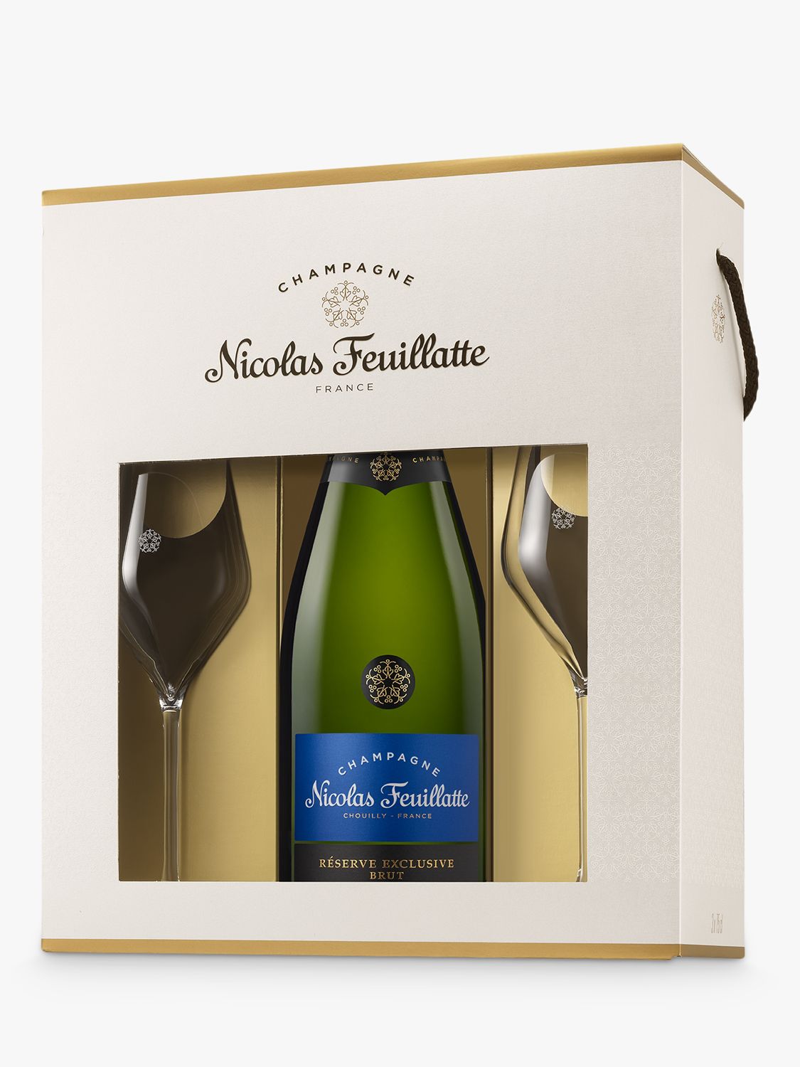 Nicolas Feuillatte Brut Champagne and 2 Glasses Set