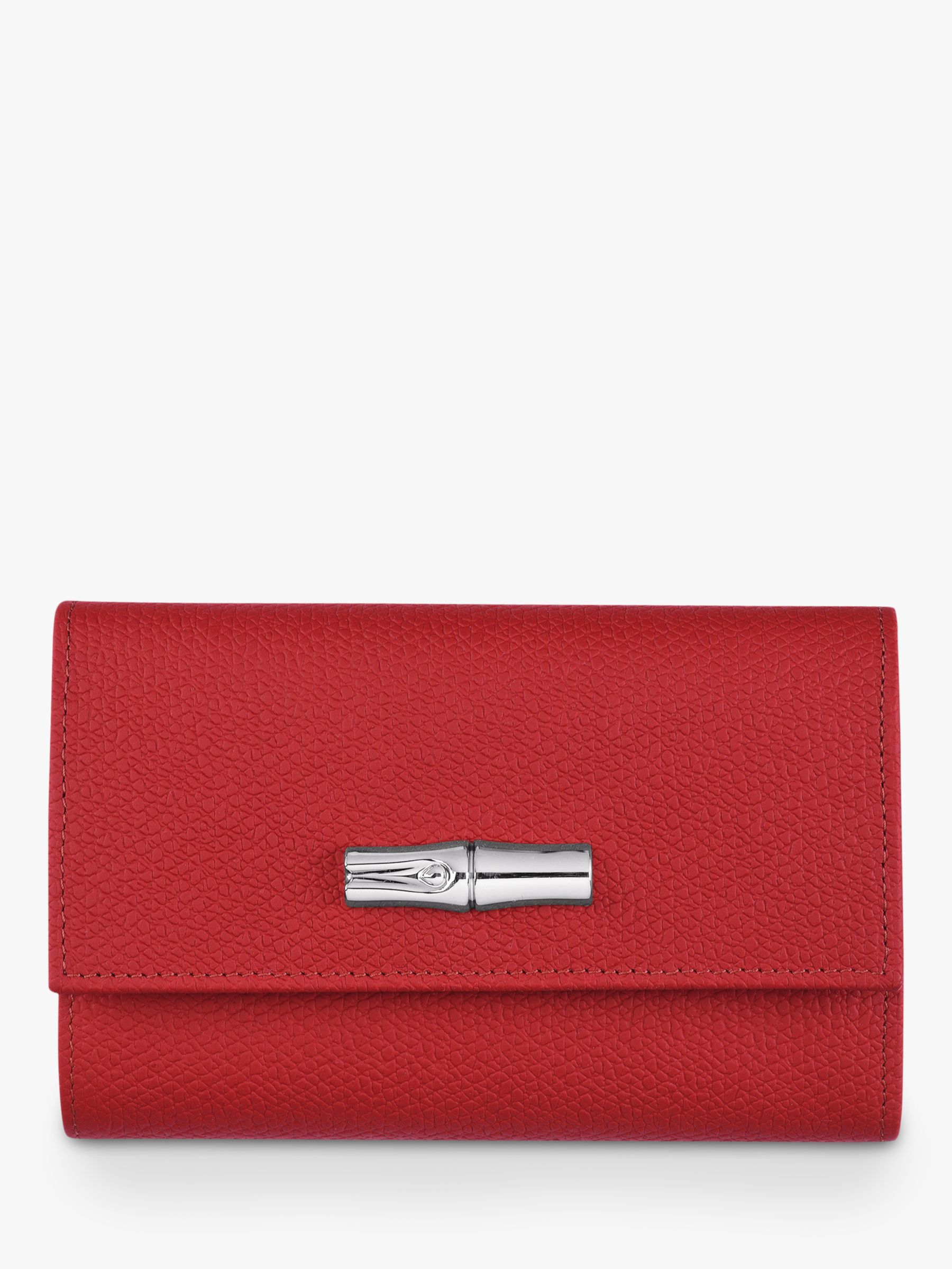 Longchamp Roseau Leather Compact Wallet, Red at John Lewis & Partners