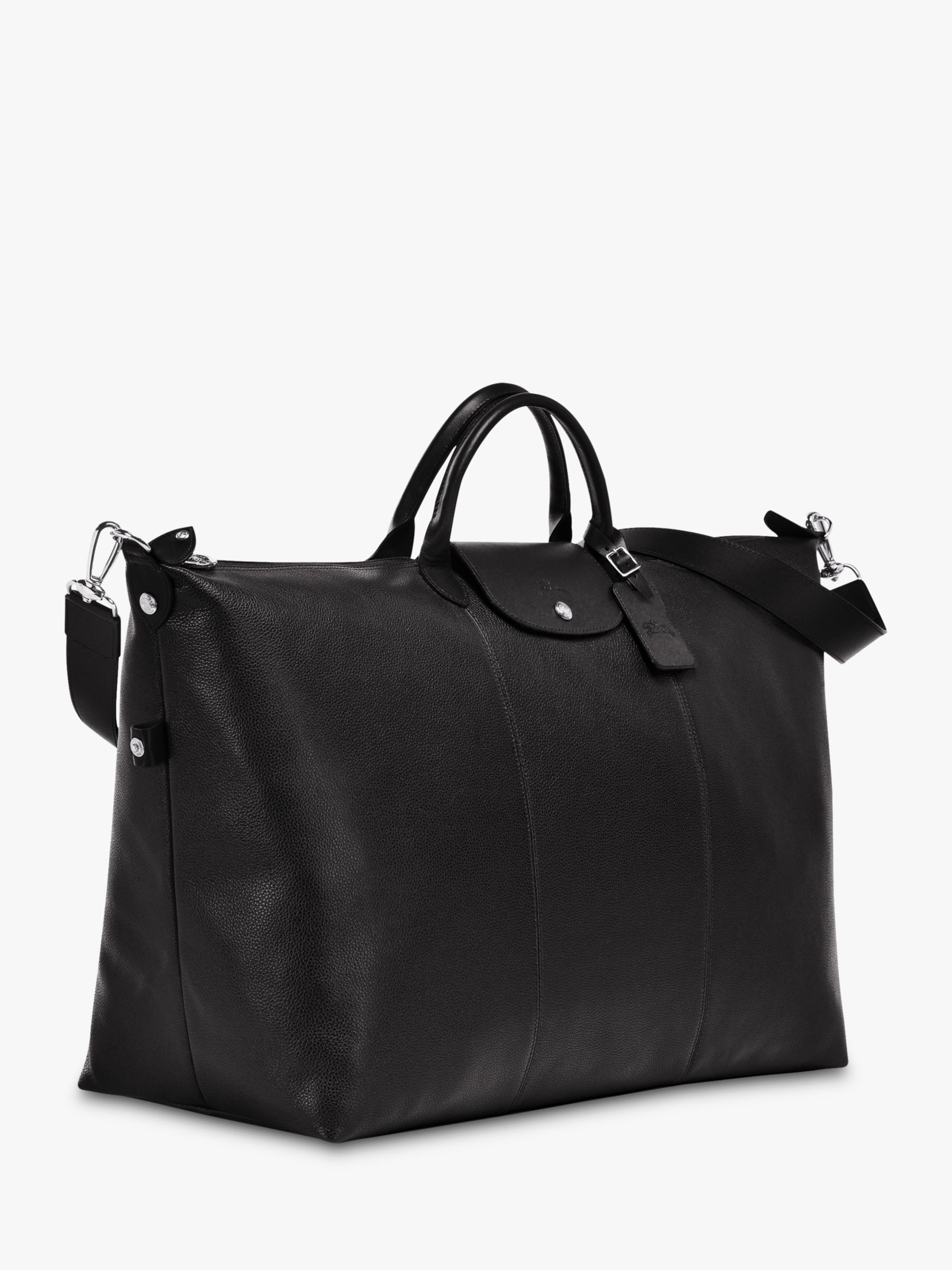 Longchamp Le Foulonné Leather Travel Bag, Black at John Lewis & Partners