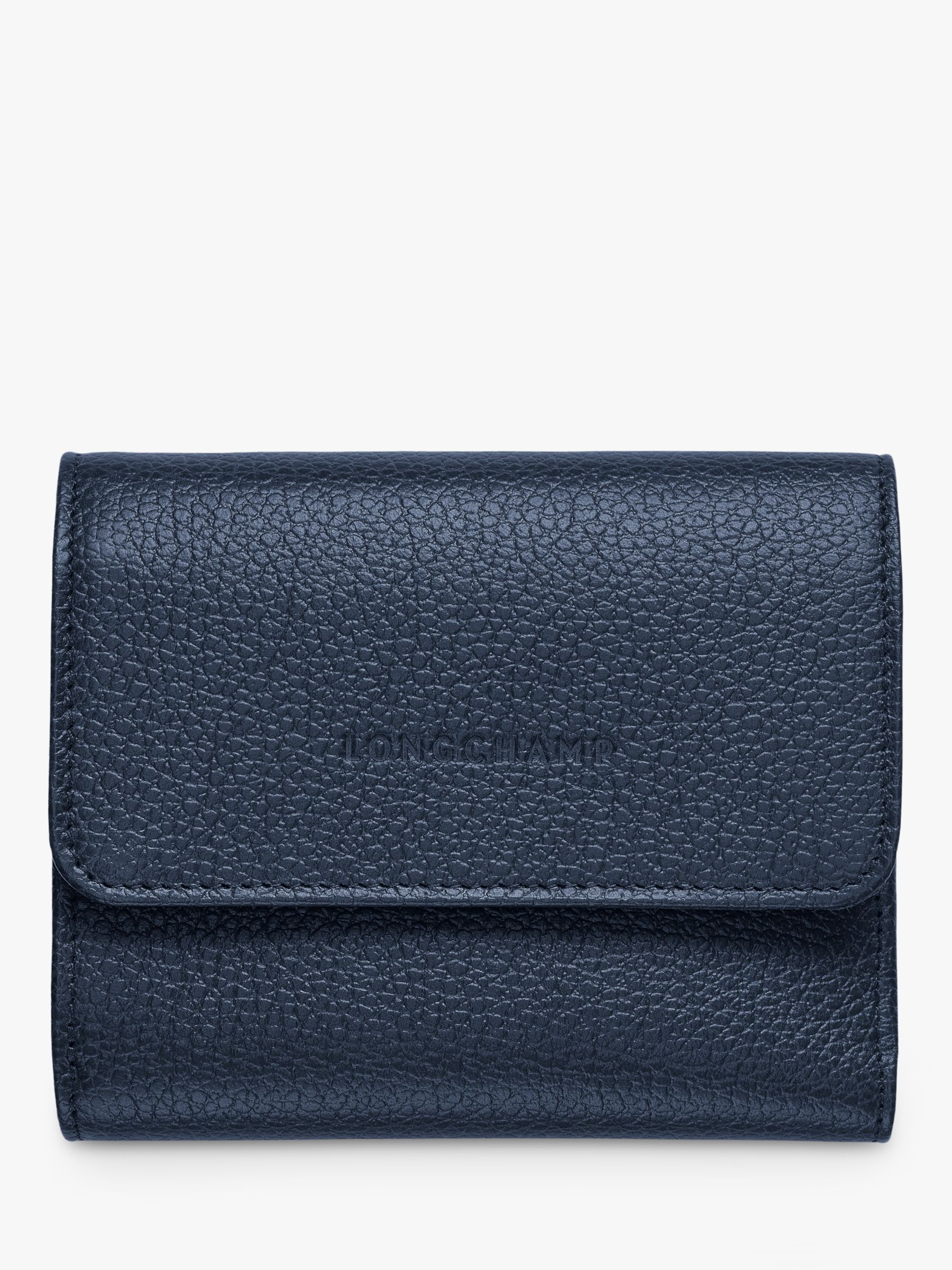 Longchamp Le Foulonné Compact Leather Wallet, Navy at John Lewis & Partners