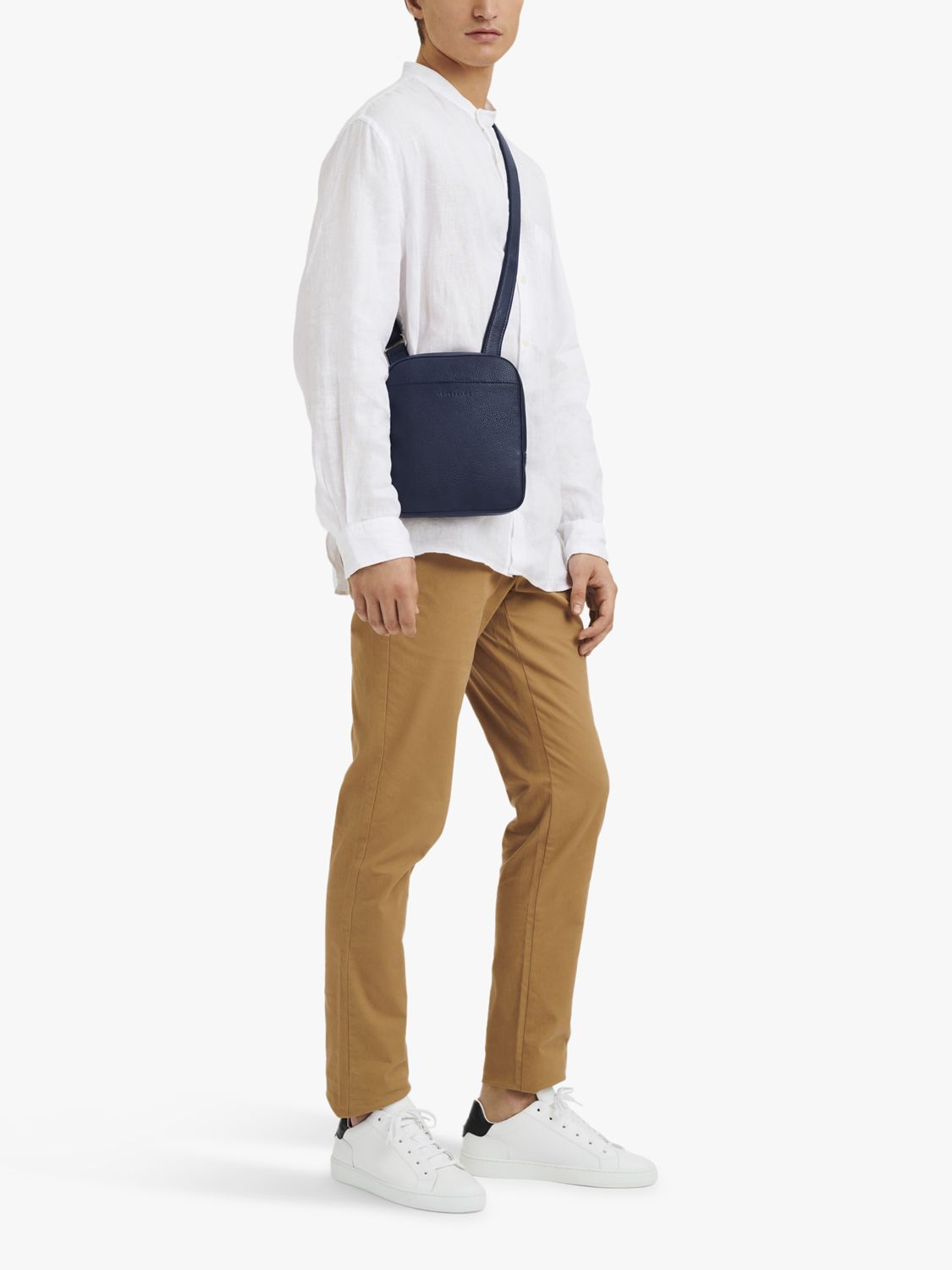 Longchamp Le Foulonné Leather Cross Body Bag, Navy at John Lewis & Partners