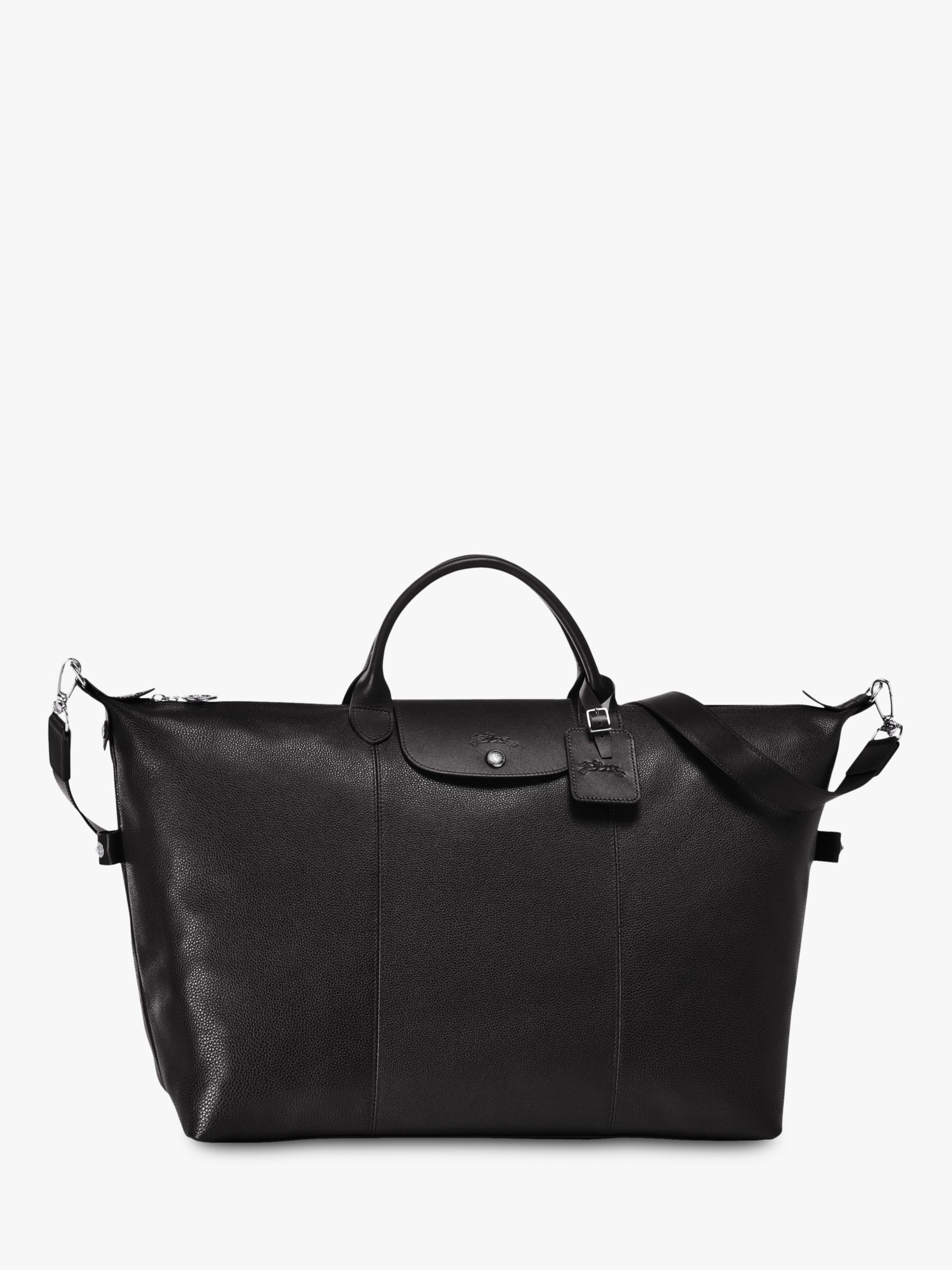 Longchamp Le Foulonné Extra Large Leather Travel Bag, Black at John ...
