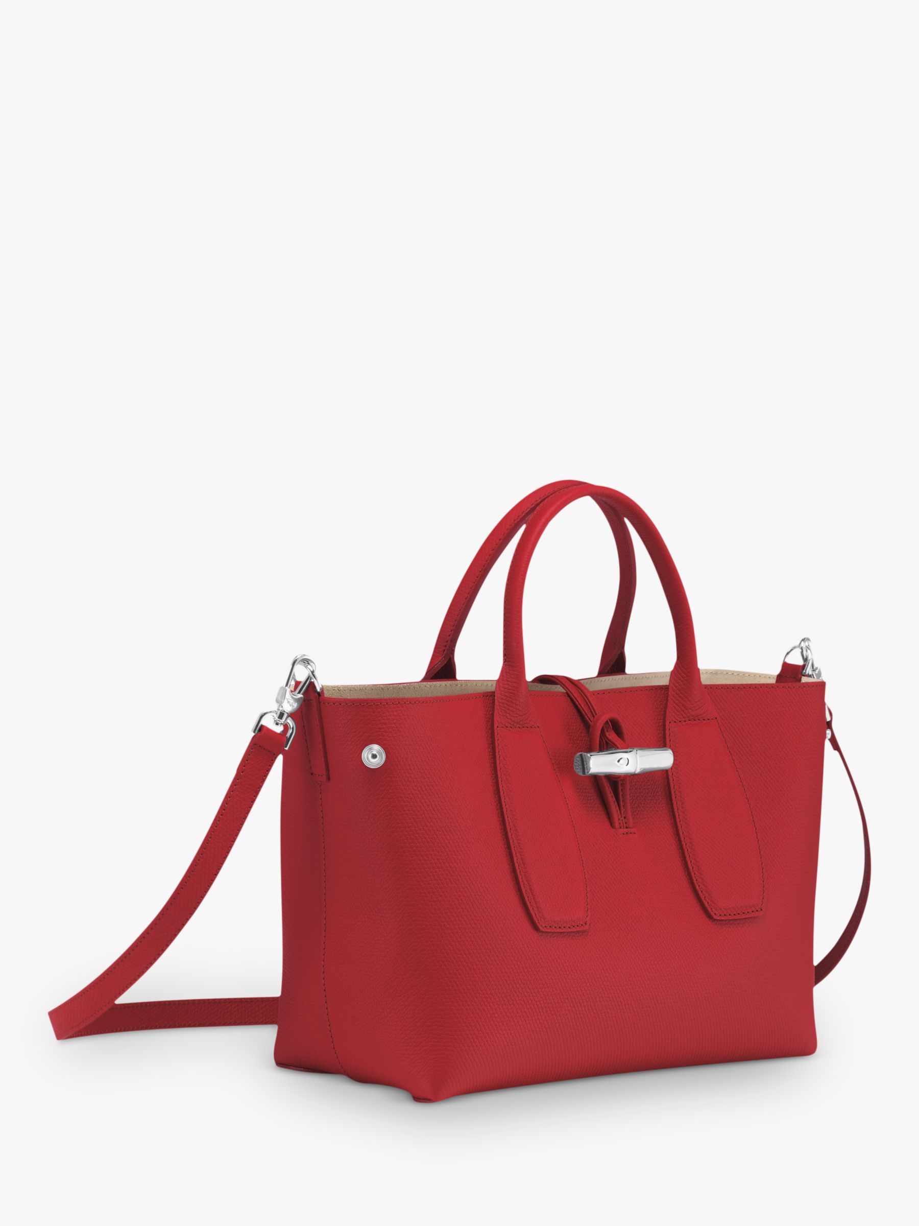 Longchamp Roseau Medium Leather Top Handle Bag, Red at John Lewis ...