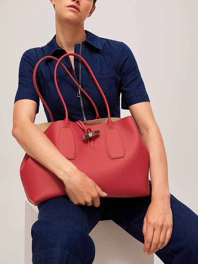 Longchamp Roseau Leather Shoulder Bag, Red at John Lewis & Partners