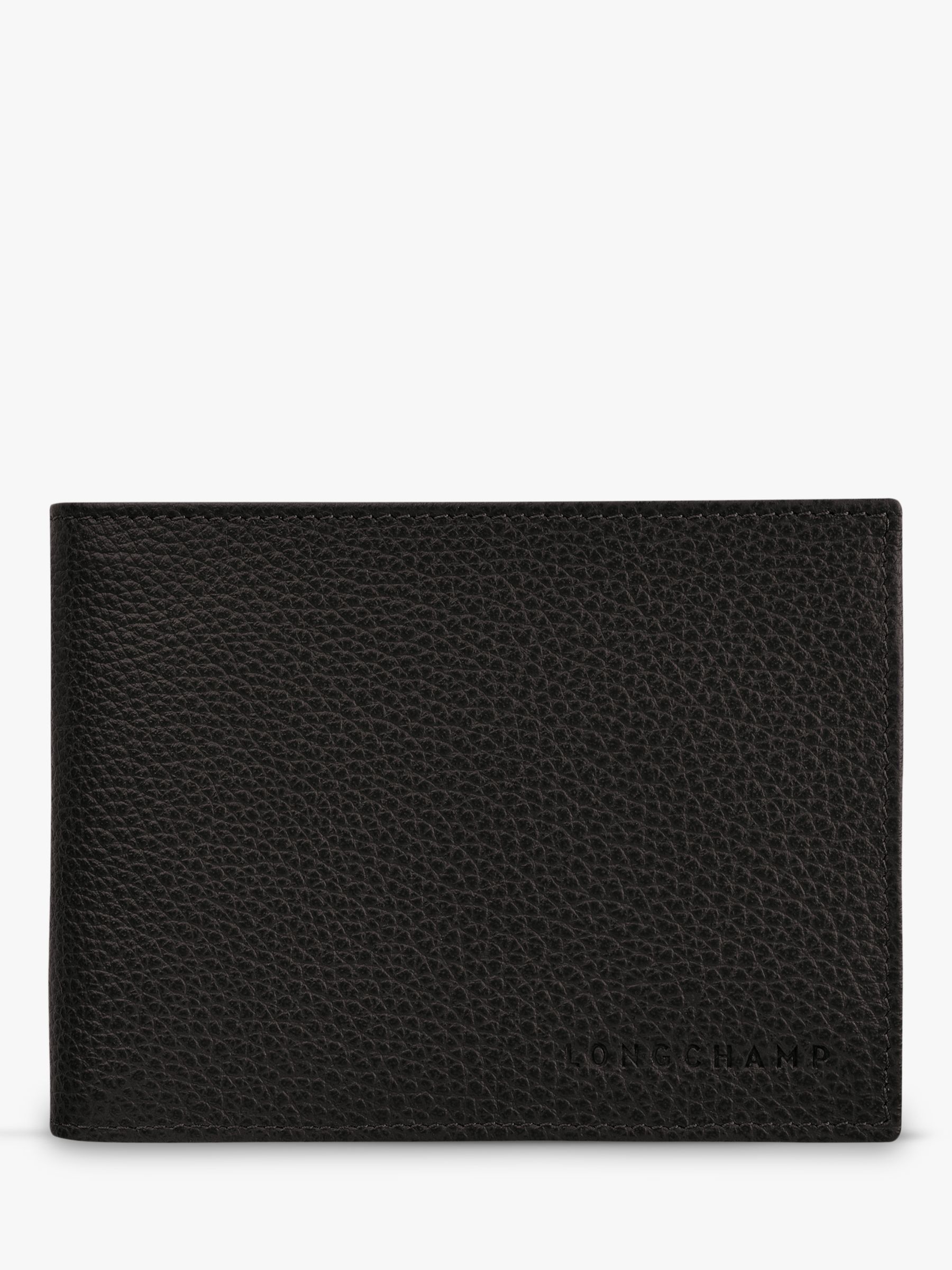 Longchamp Le Foulonné Leather Card & Coin Wallet, Black