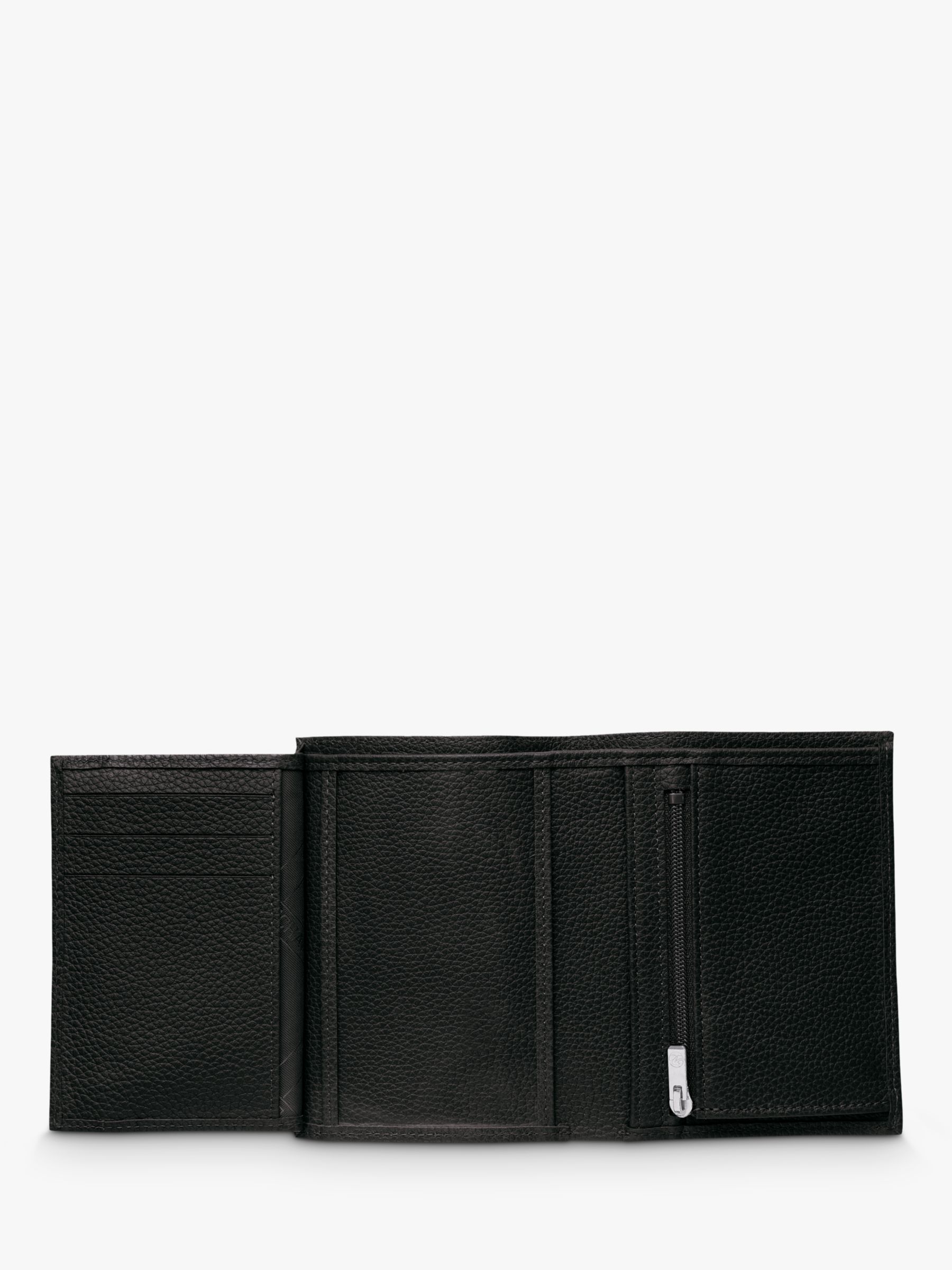 Longchamp Le Foulonné Leather Tri-Fold Wallet, Black