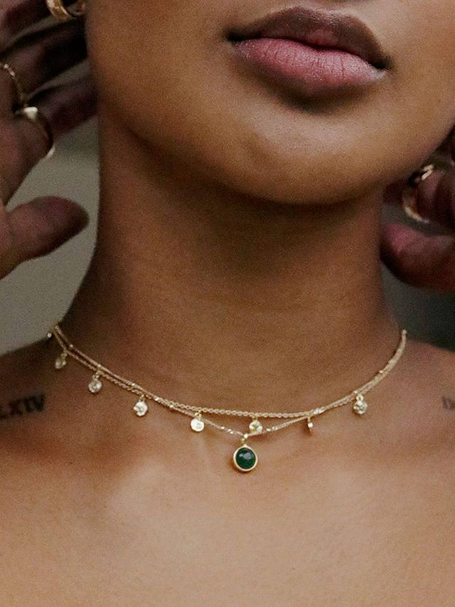 Daisy London Healing Stone Pendant Necklace, Gold/Aventurine