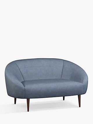 Curved Range, John Lewis & Partners Curved Small 2 Seater Leather Sofa, Dark Leg, Soft Touch Blue