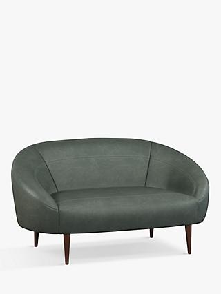 Curved Range, John Lewis & Partners Curved Small 2 Seater Leather Sofa, Dark Leg, Sellvagio Green