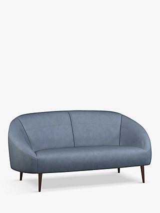 Curved Range, John Lewis Curved Medium 2 Seater Leather Sofa, Dark Leg, Soft Touch Blue
