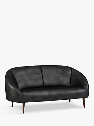 Curved Range, John Lewis & Partners Curved Medium 2 Seater Leather Sofa, Dark Leg, Contempo Black