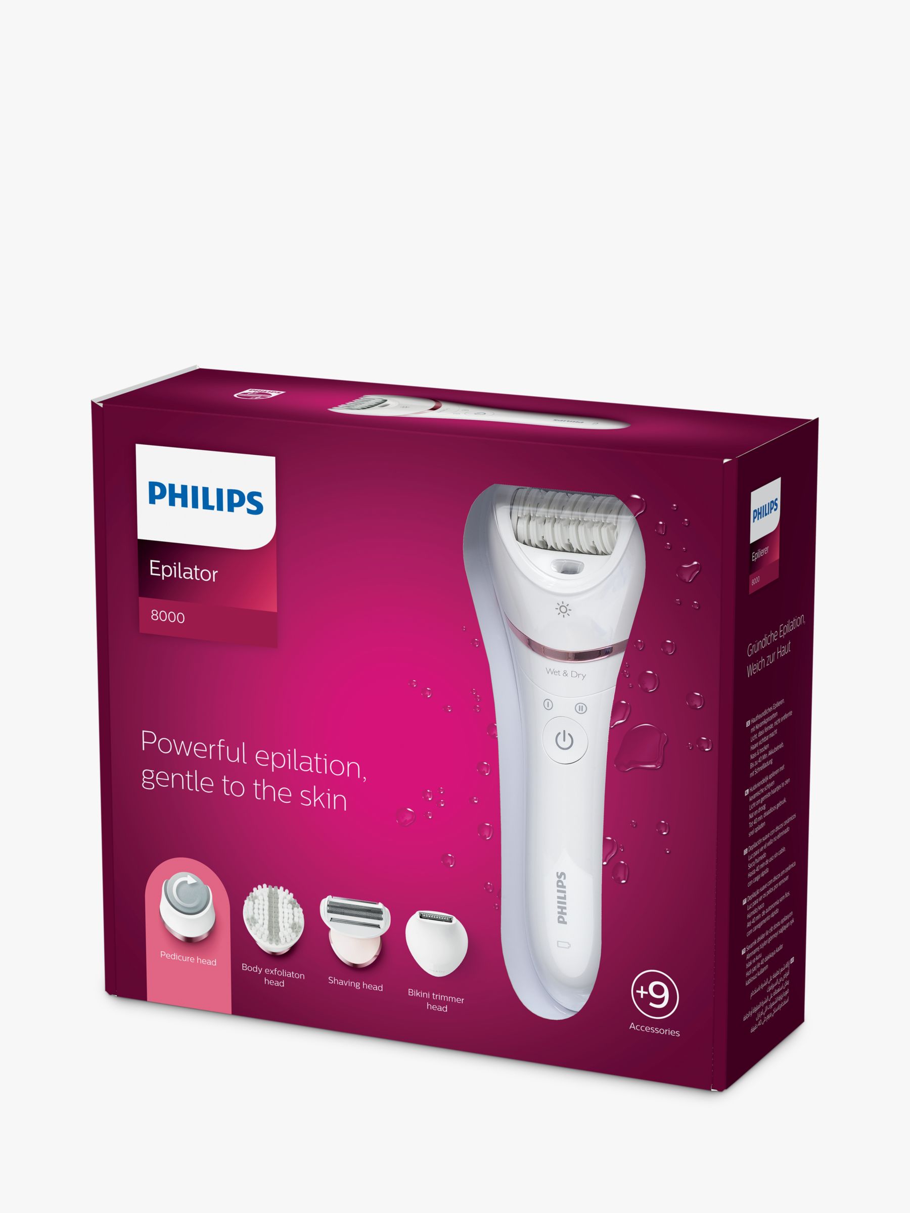 Philips BRE740/11 Series 8000 Wet and Dry Epilator with Foot File & Body Exfoliation Brush