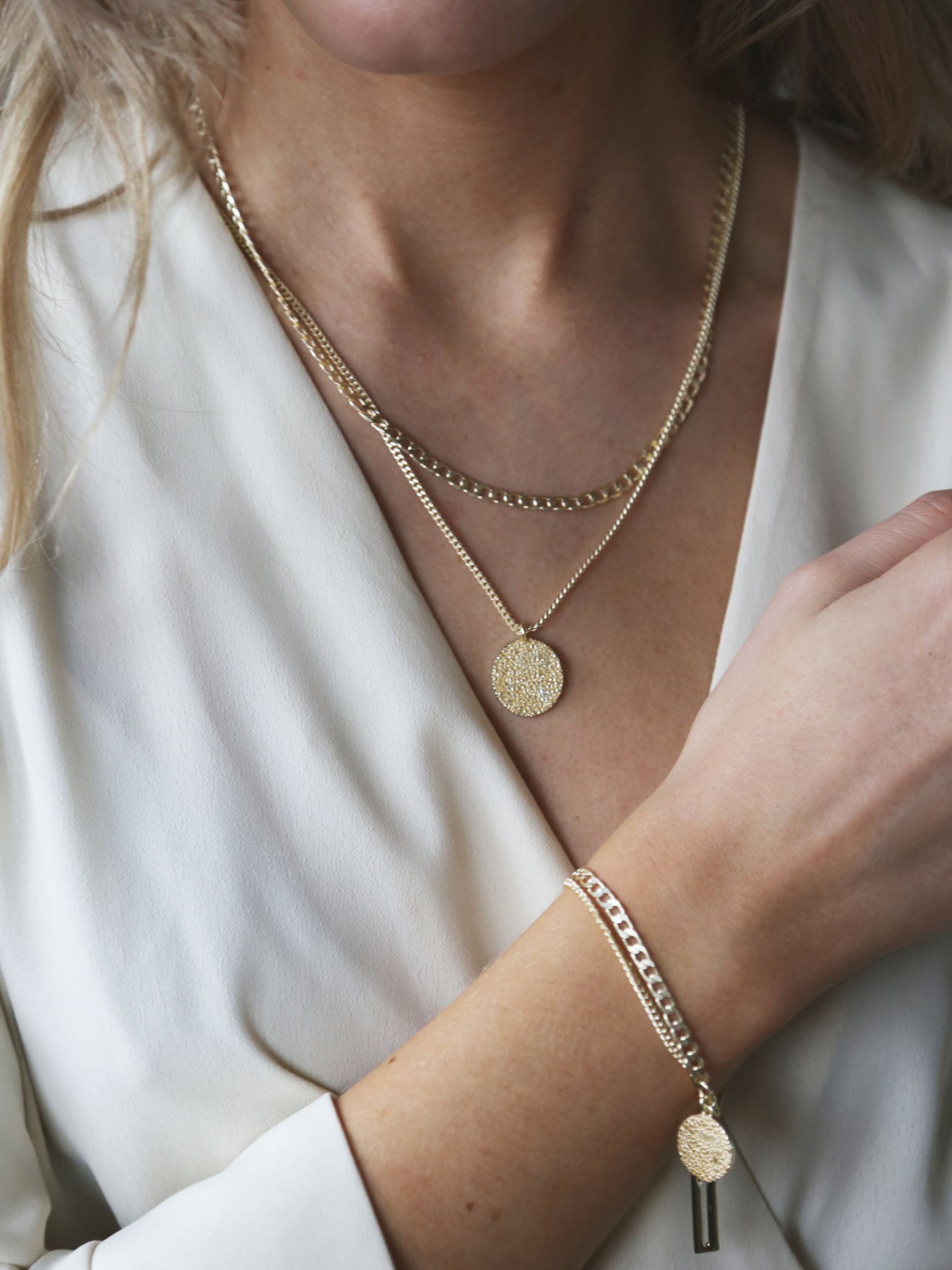 Buy Tutti & Co Textured Disc Double Chain Layered Necklace, Gold Online at johnlewis.com