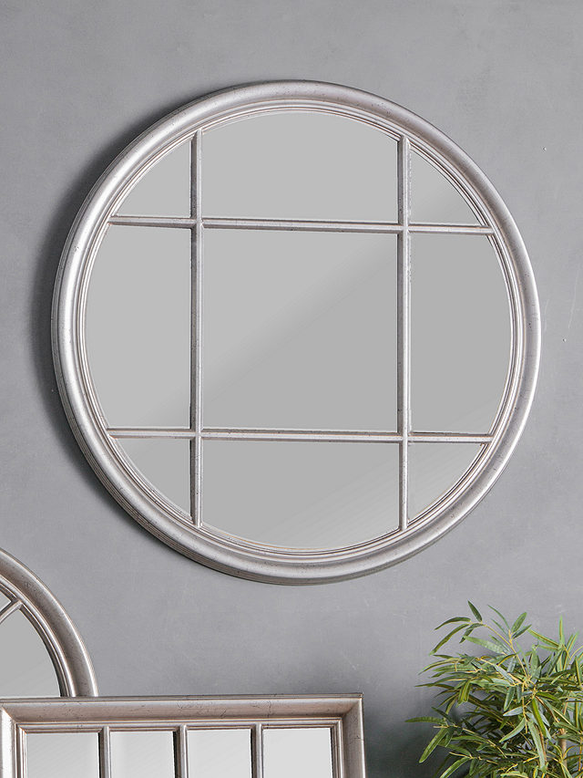 Gallery Direct Eccleston Round Wood Frame Window Mirror, 100cm, Silver