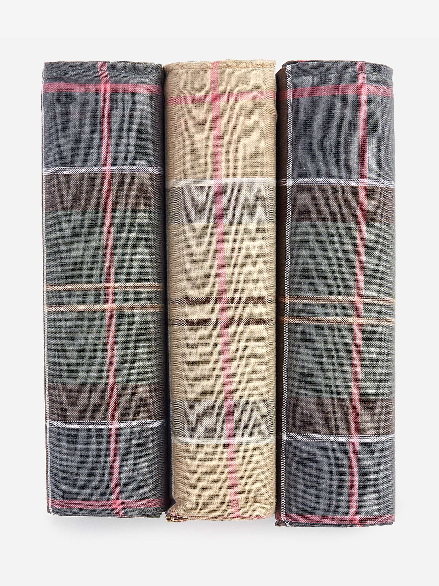 Buy Barbour Tartan Check Cotton Handkerchiefs, Pack Of 3, Green/Beige Online at johnlewis.com