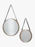 Gallery Direct Marston Round Metal Frame Hanging Mirrors with Faux Leather Straps, Set of 2, Gold