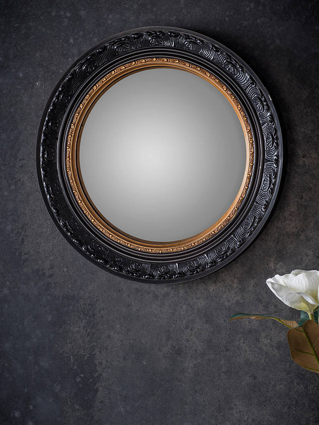 Langford Round Decorative Wood Frame Convex Mirror, 51cm, Black/Gold