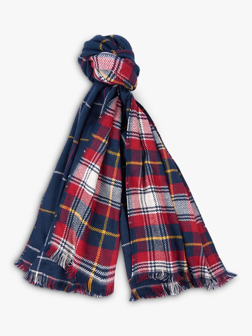 Barbour Brecon Reversible Check Scarf, Navy/Pearl