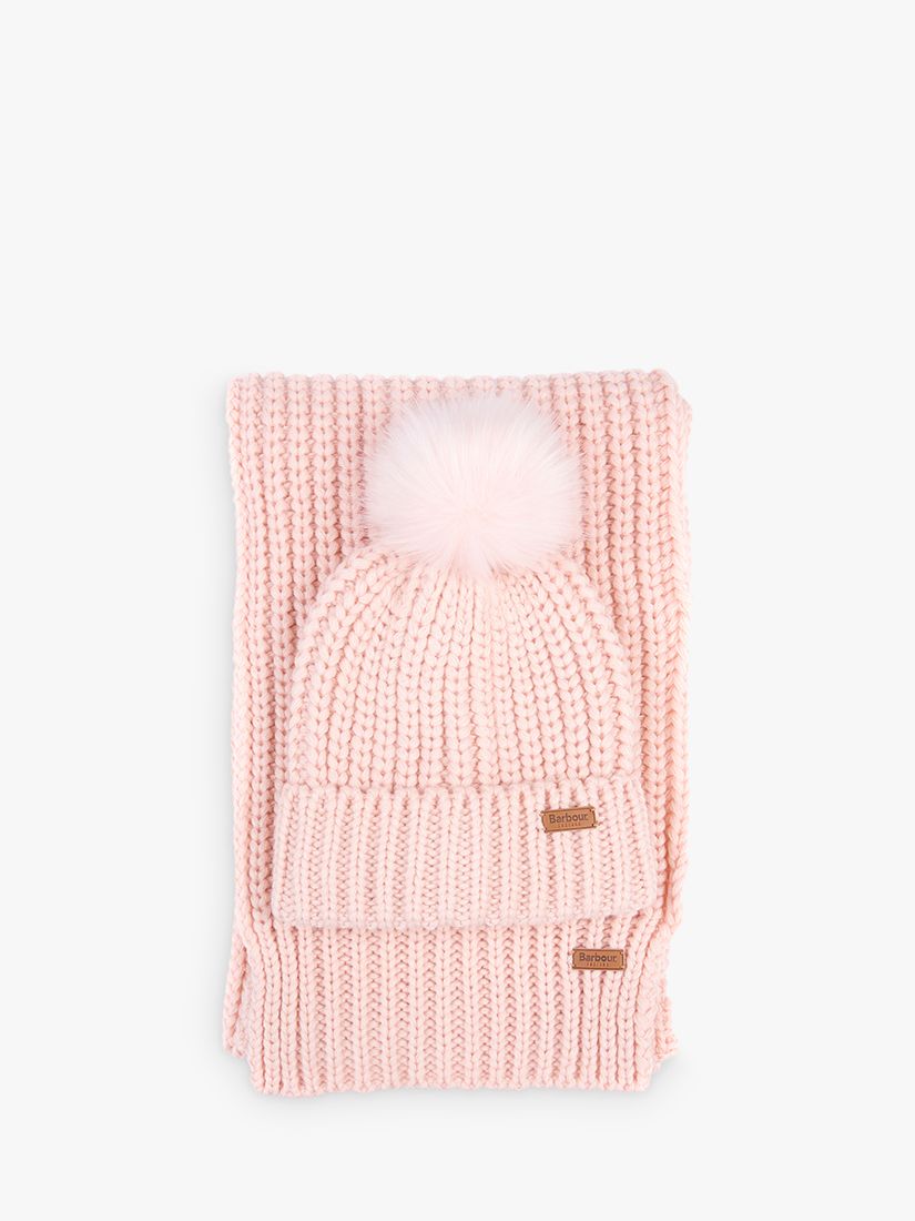 barbour hat and scarf set pink