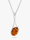 Be-Jewelled Amber Sterling Silver Pendant Necklace, Cognac