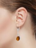 Be-Jewelled Amber Sterling Silver Drop Earrings, Cognac