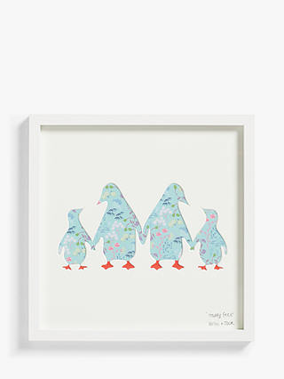 Bertie & Jack Penguins Floral Framed Cut-out Print, 30 x 30cm, White/Multi