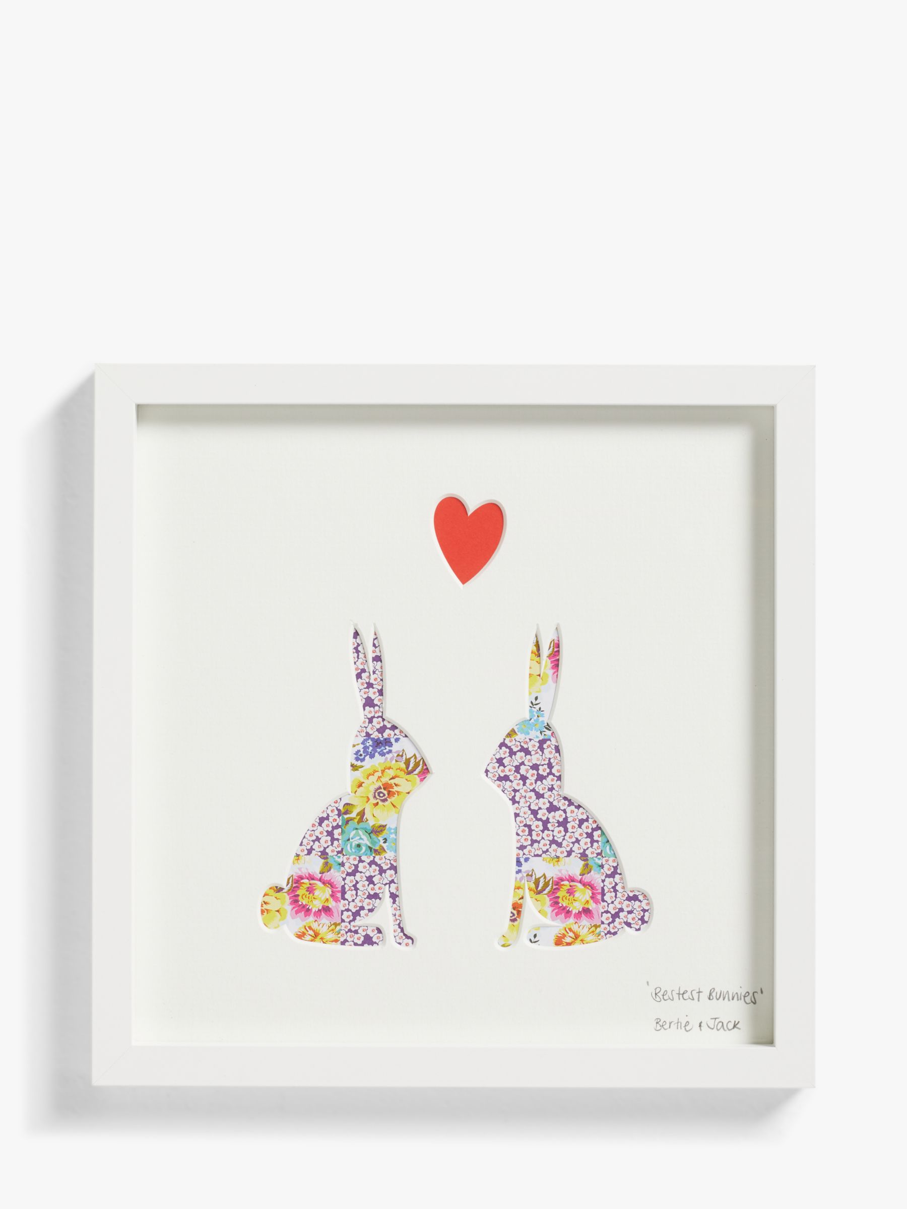 Bertie & Jack Rabbit 'Bestest Bunnies' Floral Framed Cut-out Print, 27 x 27cm, Multi