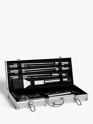 John Lewis & Partners Stainless Steel BBQ Tool Set in Case, 19 Piece