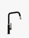 Abode Hex Single Lever Pull-Out Kitchen Mixer Tap, Brushed Nickel/Black