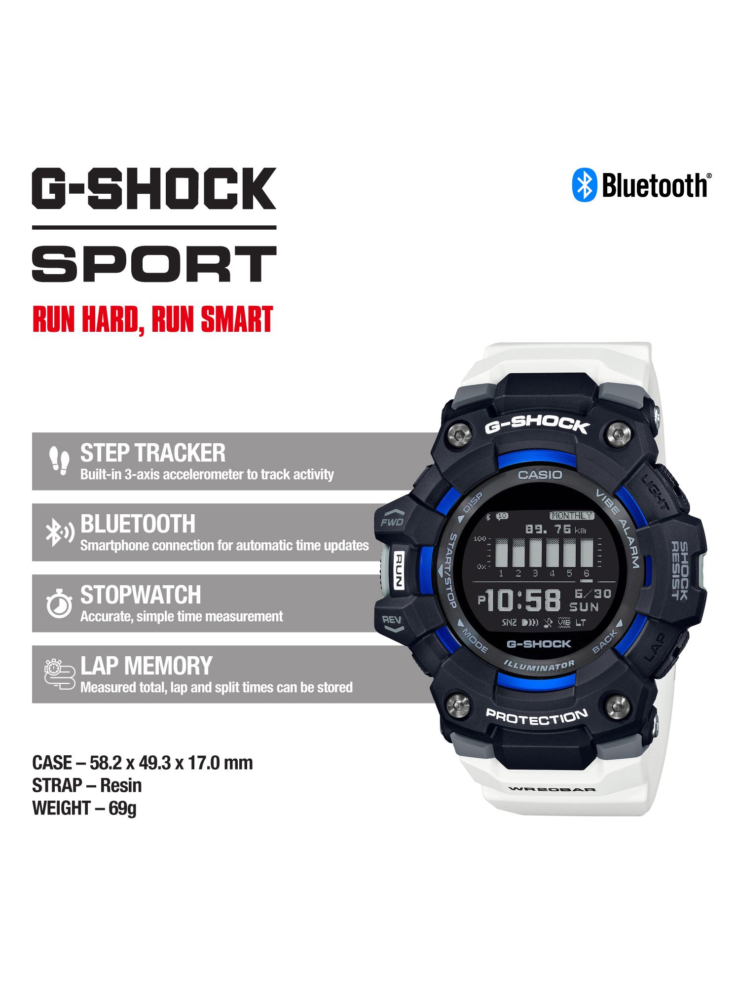 Casio Men S G Shock Sport Steptracker Resin Strap Watch Black Gbd 100 1er At John Lewis Partners