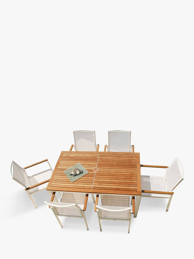 Barlow Tyrie Aura 6-Seat Teak Wood Garden Dining Table & Chairs Set, White/Natural