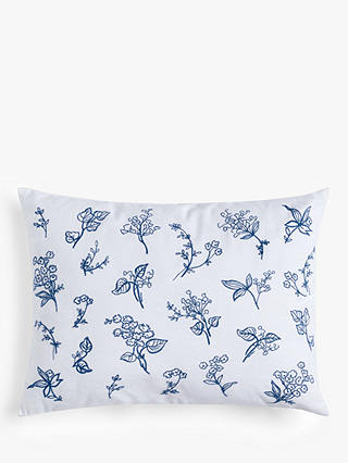 ANYDAY John Lewis & Partners Embroidered Flower Boudoir Cushion, White/Blue