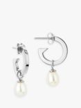 Claudia Bradby Freshwater Pearl Drop Hoop Earrings, Silver/White