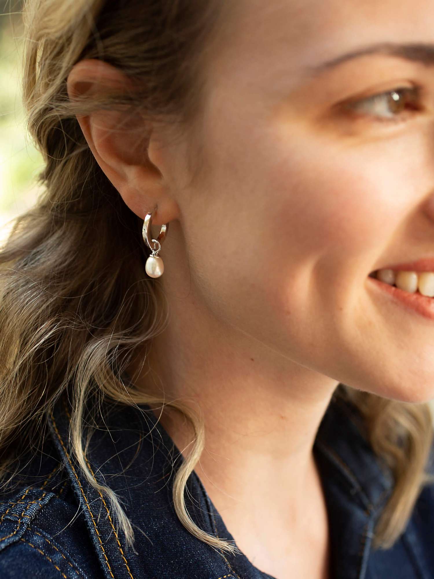 Buy Claudia Bradby Freshwater Pearl Drop Hoop Earrings, Silver/White Online at johnlewis.com
