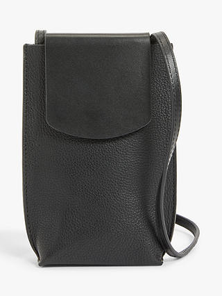 John Lewis ANYDAY Sia Leather Phone Pouch Cross Body Bag, Black