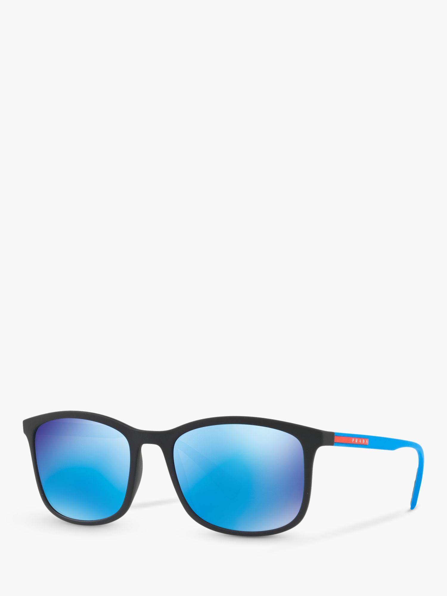 Prada Linea Rossa PS 01TS Men's Rectangular Sunglasses, Black Blue/Mirror  Turquoise