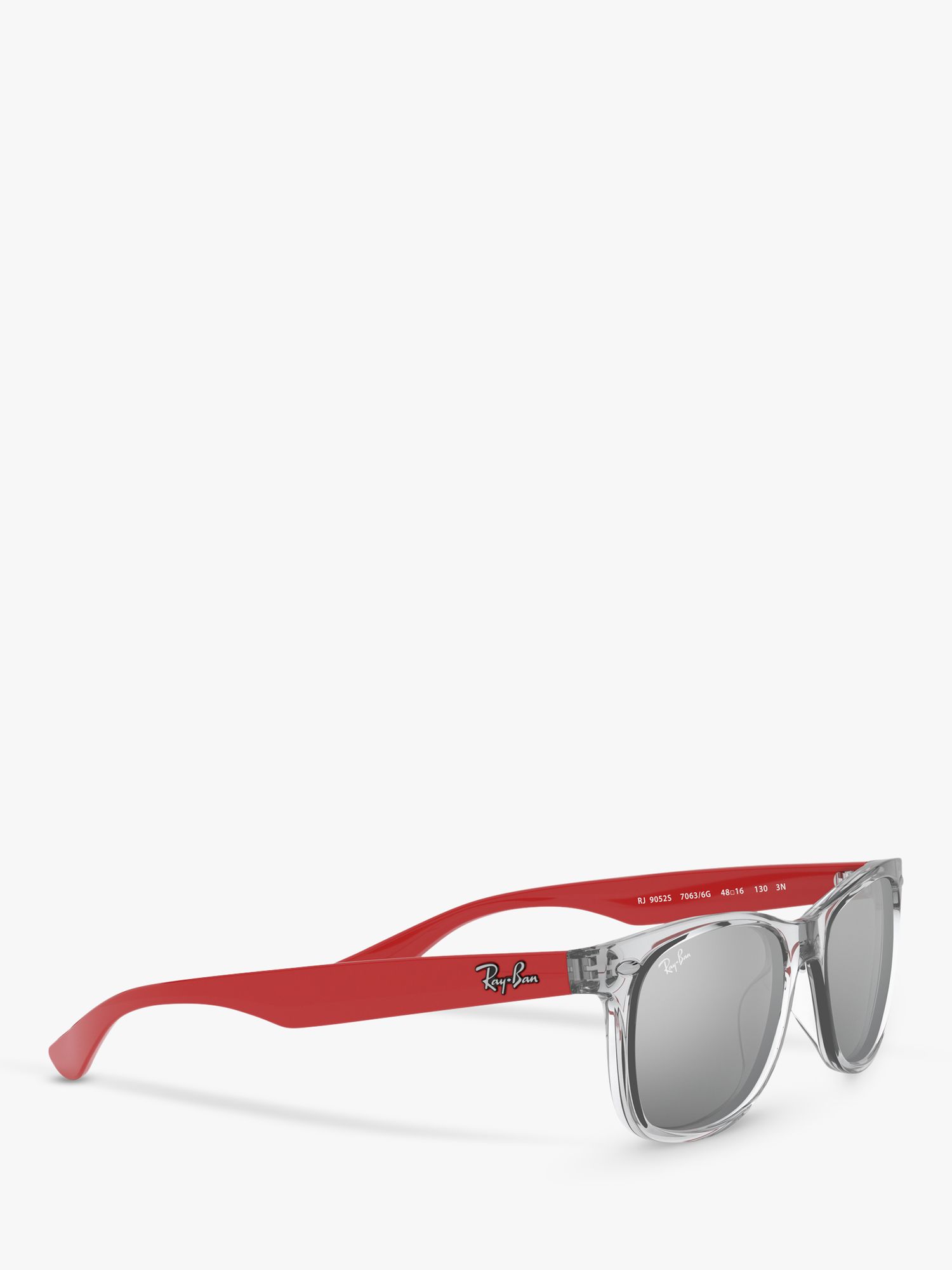 Ray-Ban RJ9052S Kids' Unisex Square Sunglasses, Transparent Grey/Mirror Grey  at John Lewis & Partners