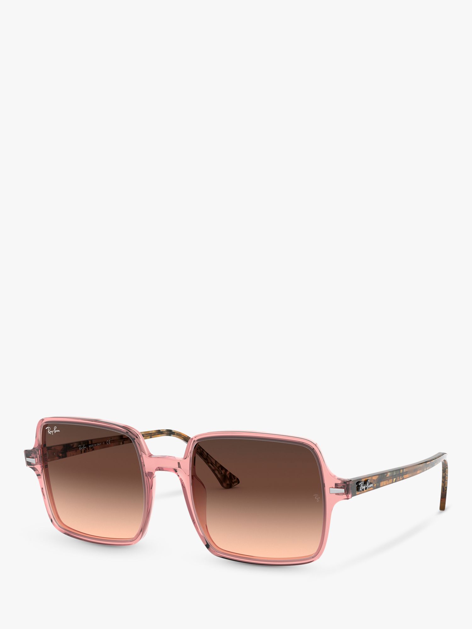 Ray-Ban RB1973 Women's Square Sunglasses, Transparent Pink/Brown Gradient  at John Lewis & Partners