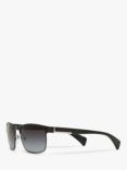 Prada PR 51OS Men's Polarised Rectangular Sunglasses, Matte Black/Black Gradient